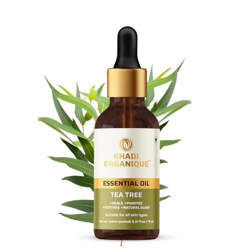 Image of Khadi Organique Tea Tree Essential Oil for Hair & Skin | Pure & Undiluted, Therapeutic Grade | Helps to Fight Acne & Scars, Controls Sebum, Stimulates Hair Growth | For Men & Women - 15 ml