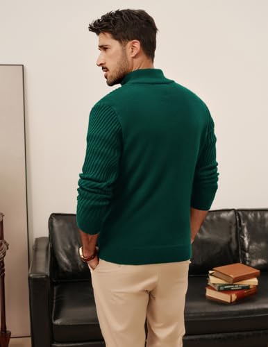 Sweaters for Men Quarter Zip Pullover Fall Knit Textured 1/4 Zip Pullover Sweater Green3