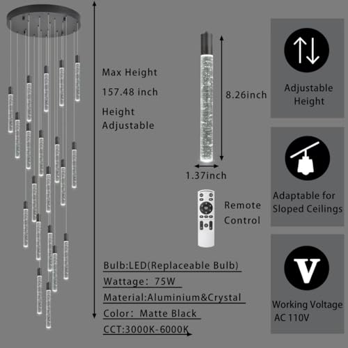 Image of 20-Lights Bubble Crystal Chandelier for Entryway High Ceiling,Black