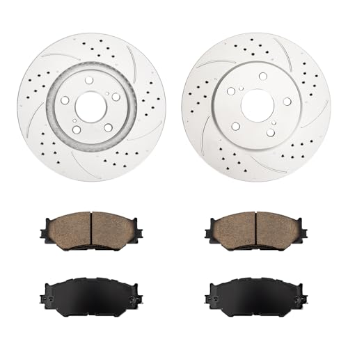 Image of KAX Front Brake Kit, Drilled and Slotted Brake Rotors, Ceramic Brake Pads | Fits Lexus IS250 2006-2008, 2014-2015; 2009-2011(Built for Canada Market), 2012-2013(Base; Built for Canada Market)