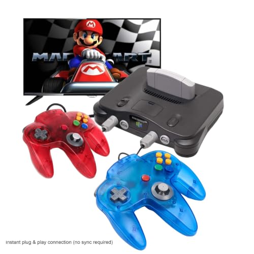 Image of KIWITATA 2 Pack Classic N64 Controller, Retro Wired N64 Remote Joystick Replacement Controller for Original N64 System Console Clear Red & Blue