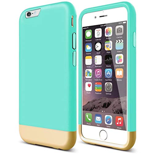 GIZEE Fashion Vibrant Color Blocking Ultra Slim Dual Layer Interior Scratch Protection Impact Defender Hard Durable Phone Case for iPhone 6 & iPhone 6s 4.7 Inch (Green & Champaign Gold)
