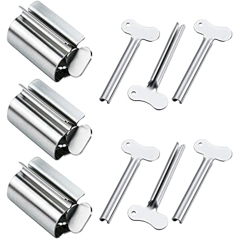 ZYNERY 9 Stück Edelstahl Zahnpasta Tubenquetscher, 3 Edelstahl Rohr sitzt mit 6 Edelstahl Schlüsselform Tubenschlüssel, Tubenpresse Toothpaste dispenser Tubenquetscher für alle Tube Cover
