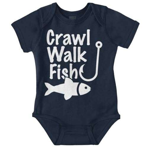 Brisco Brands Crawl Walk Fish Funny Fishing New Parents Gifts Cute Baby Onesie Bodysuit Navy 6 Months