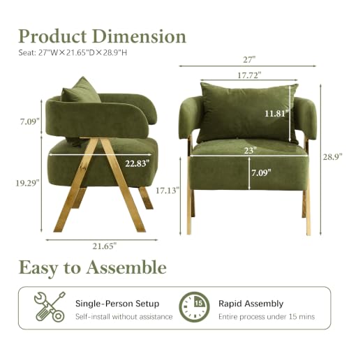 Image of Modern Velvet Dining Chairs Set of 2 with Arms and Gold Metal Legs, Green