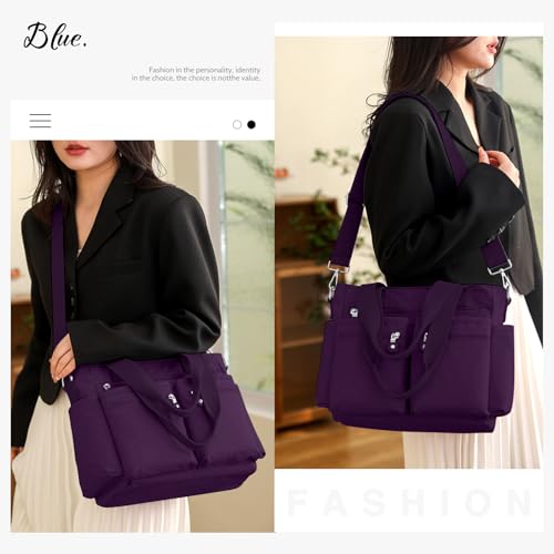 CALUOMATT Tote Bag Crossbody for Women Shoulder Bags Multipocket Soft Purses Removable Strap Handbags Dark Purple by CALUOMATT - Used condition - Image 2