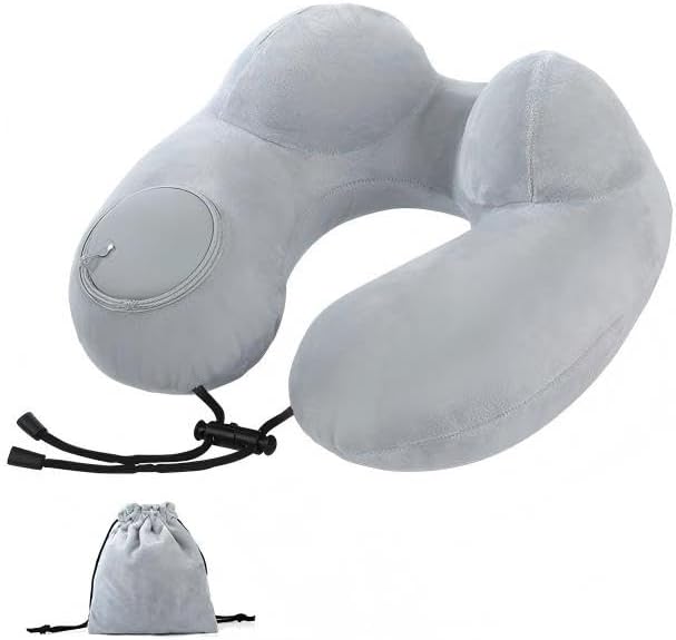 Inflatable Travel Pillow with Built-in Pump & Crystal Velvet Pill...