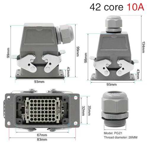Conector rectangular industrial HDC-HDD-042 de 42 pines para cableado prensado en frío 2