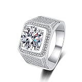 Men Moissanite Ring 2 Carats Solitaire Diamond Wedding Sterling Silver with 18K White Gold Plated D