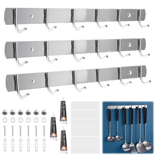 3 Stück Hakenleiste Kleiderhaken 31cm mit 6 Haken, Schrauben und...