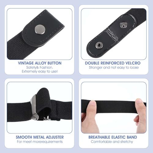 2 Pcs No Buckle Elastic Belt For Men, 1.3 Inch Invisible Elastic Belt, Wide Side Comfortable Universal Buckleless Belts for Jeans Pants Unisex (Black)3