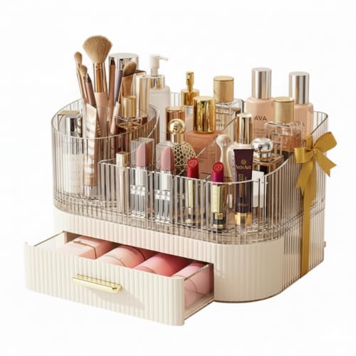 BEMANZ Organizador de Maquillaje Giratorio con Cajones Apilables, Organizador Cosméticos Brochas y Perfumes para Tocador y Escritorio Makeup Organizer Organizador Maquillaje