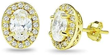 Sterling Silver Oval Halo AAA Cubic Zirconia Bridal Engagement CZ Stud Earrings for Women