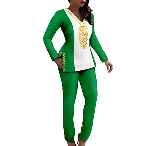 African Tracksuit for Women Long Sleeve V-Neck Shirt and Pants 2 Piece Set Dashiki Plus Size Casual Outfits