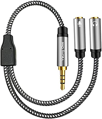 Yeung Qee Headphone Mic Splitter Adapter 3.5mm Male to 2 Dual 3.5mm Female Audio Y Splitter Adapters Cable Compatible with Phone, Laptop, PS4,Gaming Headset, External Microphone& More (silver,30cm)