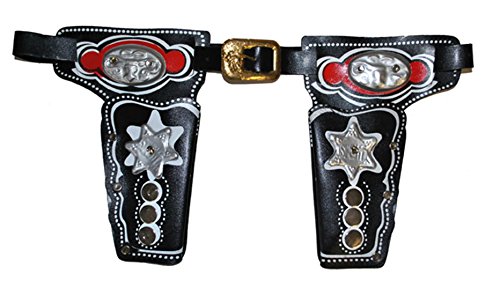 Preisvergleich Produktbild Karnevalsbud - Cowboykostüm Kinder 2fach Holster- Tasche Gürtel Patronen Revolver Pistole Sheriff Stern, Schwarz