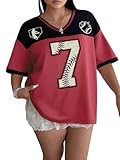 NANYUAYA Women's Plus Size Baseball Jersey Oversized Shirt V Neck Short Sleeve Graphic Tee Casual Jersey Color Block Tops