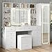 Yanosaku Vanity Desk Full Length Mirror & LED Mirror with Power Outlet, Makeup Vanity 14 Drawers & 10 Shelves, Hidden Storage Capacity, Dimmable & 3 Color Lighting Dressing Table for Bedroom, White