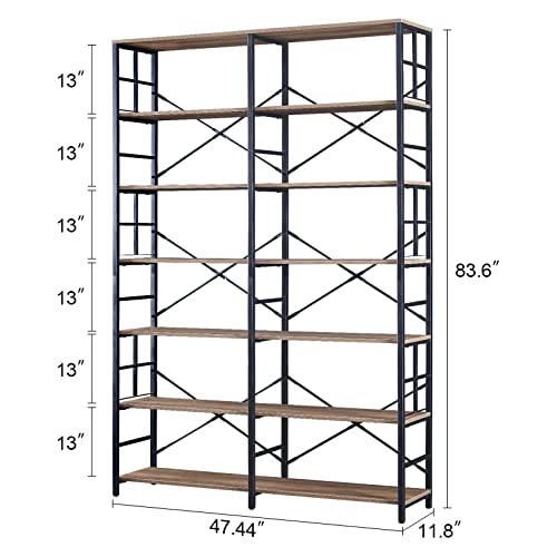 Homissue Double Wide 7-Tier Bookshelf,Industrial Bookcases With Metal Frame,Open Large Storage Bookshelves,Wood And Metal Tall Display Shelves For Living Room Office,Rustic Brown #TOP1