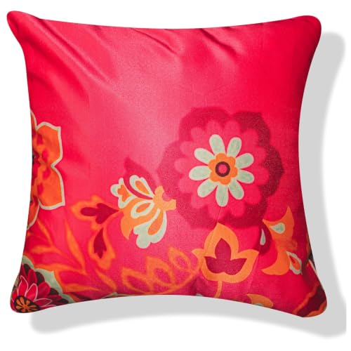 Image of Decorative Satin Sofa Cushion Covers Set of 5, 16 x 16 Inches, Multicolor Floral Printed Pillow Covers for Living Room, Bedroom, Couch & Sofa, Soft Glossy Fabric, Zipper Closure