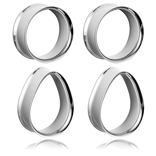 Casvort 4 Pcs 16Mm (5/8'') Hypoallergenic 316 Stainless Steel Silver Round Teardrop Double Flared Ear Gauges Plugs Ear Tunnels Saddle Plugs Body Piercing Jewelry cover