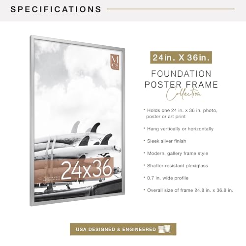Image of MCS Foundation 24x36 Poster Frame Traditional Silver, Vertical & Horizontal Wall Hanging Large Picture Frame for Photos, Posters & Art Prints (1-Pack)