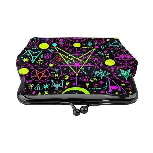 Pu Leather Coin Purse magical bright alchemical cosmic goth trippy purple sun moon art witchcraft (2) Change Pouch Wallets Buckle with Kisslock Clasp Coin Holder Clutch Handbags for Women Ladies2