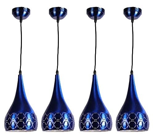 Image of GreyWings Blue Aluminium Hanging Light for Home | Designer Pendant Light with E27 Holder | Modern Ceiling Hanging Lamp for (Bulb is not Included) Small Pack of 4