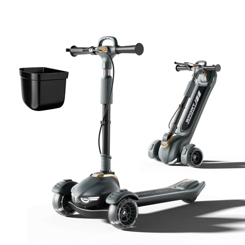 Large Kids Scooter Toddler Scooter for Kids 3-18 & Adults Safe Dual Brakes (Foot Brake/Hand Brake) & Music with Lights 5-Level Adjustable & One-Click Folding Kick Scooter.