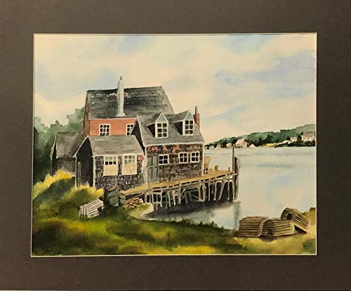 Maine Waterfront Scene with Lobster Traps on the Dock, by Ann Montois Original Watercolor 1990