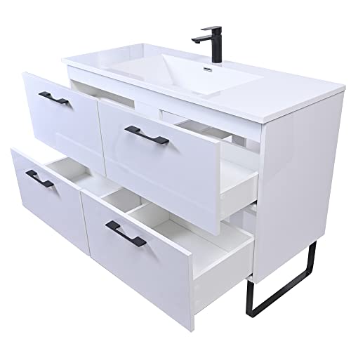 Madison Home Products Free Standing Single Bathroom Vanity With Soft Closing Drawers Includes A Acrylic Vanity Sink Top By Gravita Designs (White High Gloss, 48") #TOP3