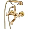 gotonovo Wall Mount Clawfoot Bathtub Faucet with HandHeld Spray and 360 Double Cross Handle Swivel Spout Vintage Tub Shower Faucet Set with Adapter Adjustable Swing Arms Antique Brass