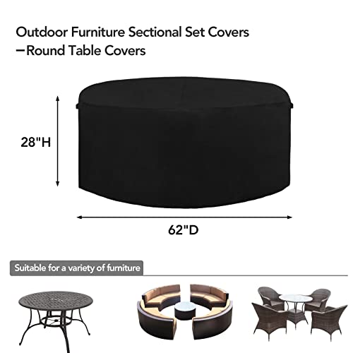Easy-Going 600D Heavy Duty Round Patio Furniture Cover, Outdoor Table And Chair Set Cover, Waterproof Outdoor Sectional Furniture Set Cover (62" Diax 28" H, Black) #TOP1
