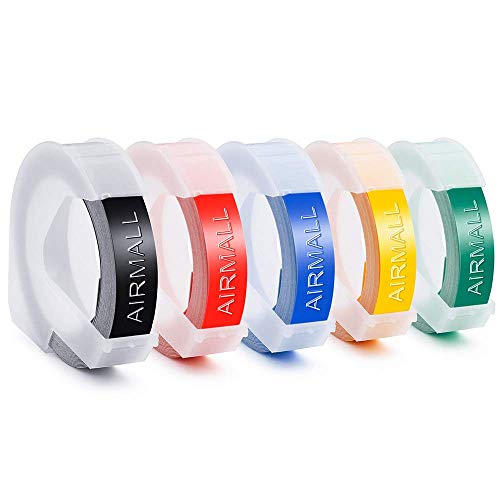 Airmall Kompatibles farbiges Prägeband Ersatz für Dymo Embossing Label Maker Xpress 3D Kunststoff-Etiketten, selbstklebend, 0,95 cm x 2,5 m, 5 Rollen