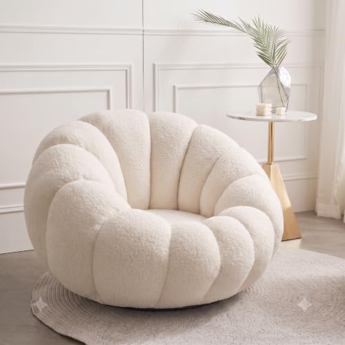 Image of CRAFTCITY Pumpkin Style Wooden Sofa, Contemporary Modern & Cozy Accent Chair for Living Room (Beige, 1 Seater Chair)