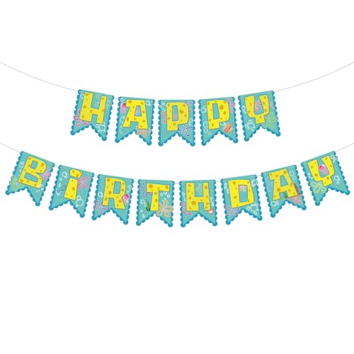 Pre-strung Yellow Happy Birthday Party Decorations Jellyfish Flowers Party Banner Blue Ocean Theme Cartoon Banner Sign Birthday Decorations for Boys and Girls Baby Shower Party Supplies