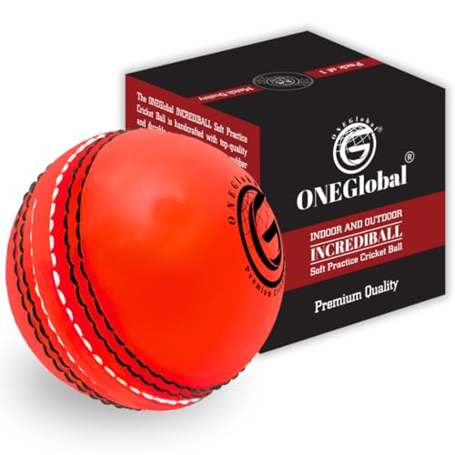 ONEGlobal Incrediball Soft Practice Cricket Ball | Outdoor & Indoor Rubber Cricket Ball With Core & Stitched Seam | For Practice Training & Family Fun | Senior & Junior Size (1 Orange Senior)