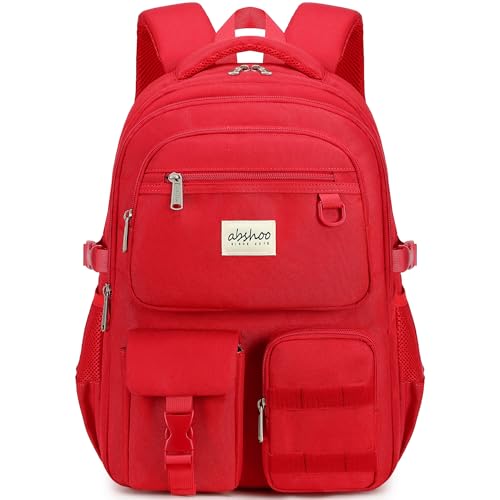 abshoo Large Heavy Duty Backpack For School College Bookbag Casual Multi Pocket Travel Backpacks (Red)