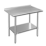 ROCKPOINT Stainless Steel Table for Prep & Work with Backsplash 36x24 Inches, NSF Metal Commercial...