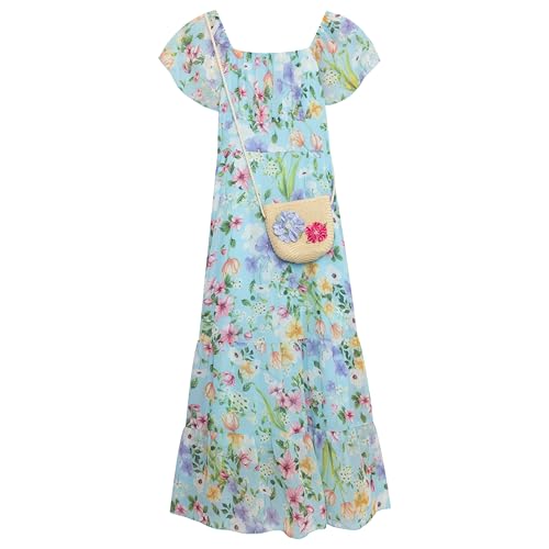 Speechless Girls' Flutter Sleeve Floral Printed Chiffon Maxi Dress