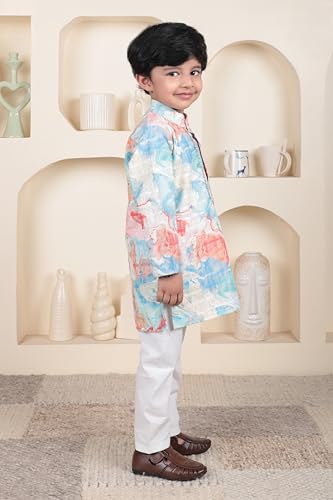 Image of POLKA TOTS Boys Cotton Ethnic Kurta Pajama Set with Attached Koti | Ethnic Motif Wear Kids Kurta Pyjama for Boys & Toddlers | Traditional Dress for Weddings & Festivals | Festive Jubba Set for Babies