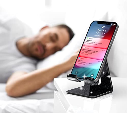 Image of Crpich Acrylic Cell Phone Stand, Portable Phone Holder, Phone Stand for Desk, Compatible with Phone16 15 14 13 12 Pro Max Mini 11 Xr 8 Plus SE, Switch, Android Smartphone, Pad, Tablet, Glitter Black
