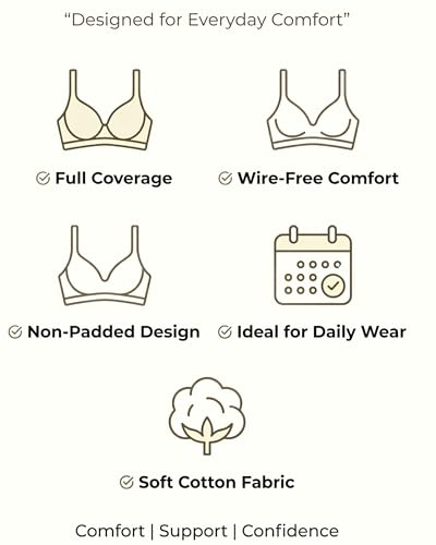Image of Brida Kavya Xtra Soft Cotton Round Stitch Bra for Women | Full Coverage | Non-Padded | Wireless | Double Layer Support | Heavy Bust | Combo Pack | Colours May Vary