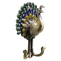 Muzrunq Aluminum Alloy Vintage Peacock Wall Mount Coat Hooks, Double Prong, Heavy Duty, Rust Resistant, Multicolor, 13x7 cm/5.12x2.76 inch, 1 Hook