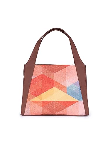 Image of ZOUK Printed Jute Handcrafted Vegan Leather Grey Women's Stylish Tote Bags | Trapezia Tote| Shoulder bag with double handle