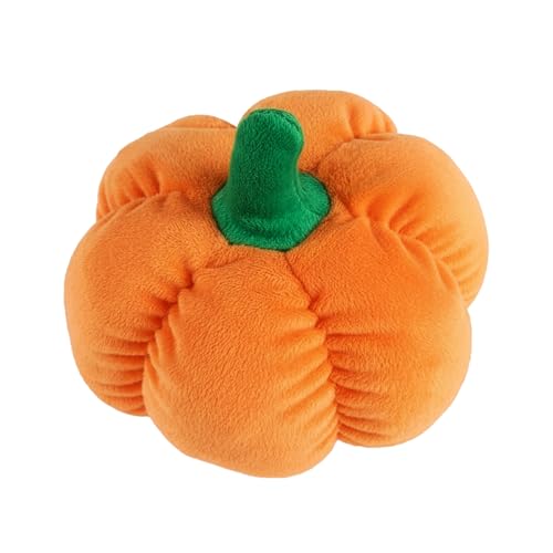 Petlou Durable Plush Dog and Cat Toys with Multi-Squeaks and Crinkle Paper. (Orange 6-inch Pumpkin)