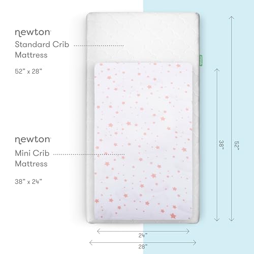 Image of Newton Baby Fitted Mini Crib Sheets (2-Pack) | Organic Muslin Cotton, Breathable & Soft Baby Sheets, Washable Baby Mattress Sheets, Fits Mini Crib Mattresses 24 inch x 38 inch, Stardust Coral & Plain White