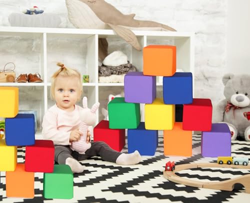 Image of Foam Blocks for Toddlers, 18 PCS 5.5 inch Foam Soft Cubes for Kids, Colourful Building Blocks, Stacking Block Sets, Throwing Toys