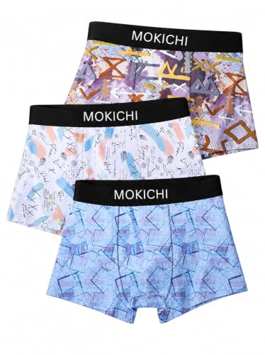 Image of Men's Printed Boxer Briefs | Comfortable Trunk-Style Innerwear with Elastic Waistband | Multicolor Pack of 3