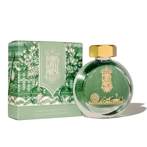 Ferris Wheel Press Ink, Everyday Ink Collection, Hampton Harbour Sage, Sage Green with Silver Shimmer, 38ml Fountain Pen Ink Bottle